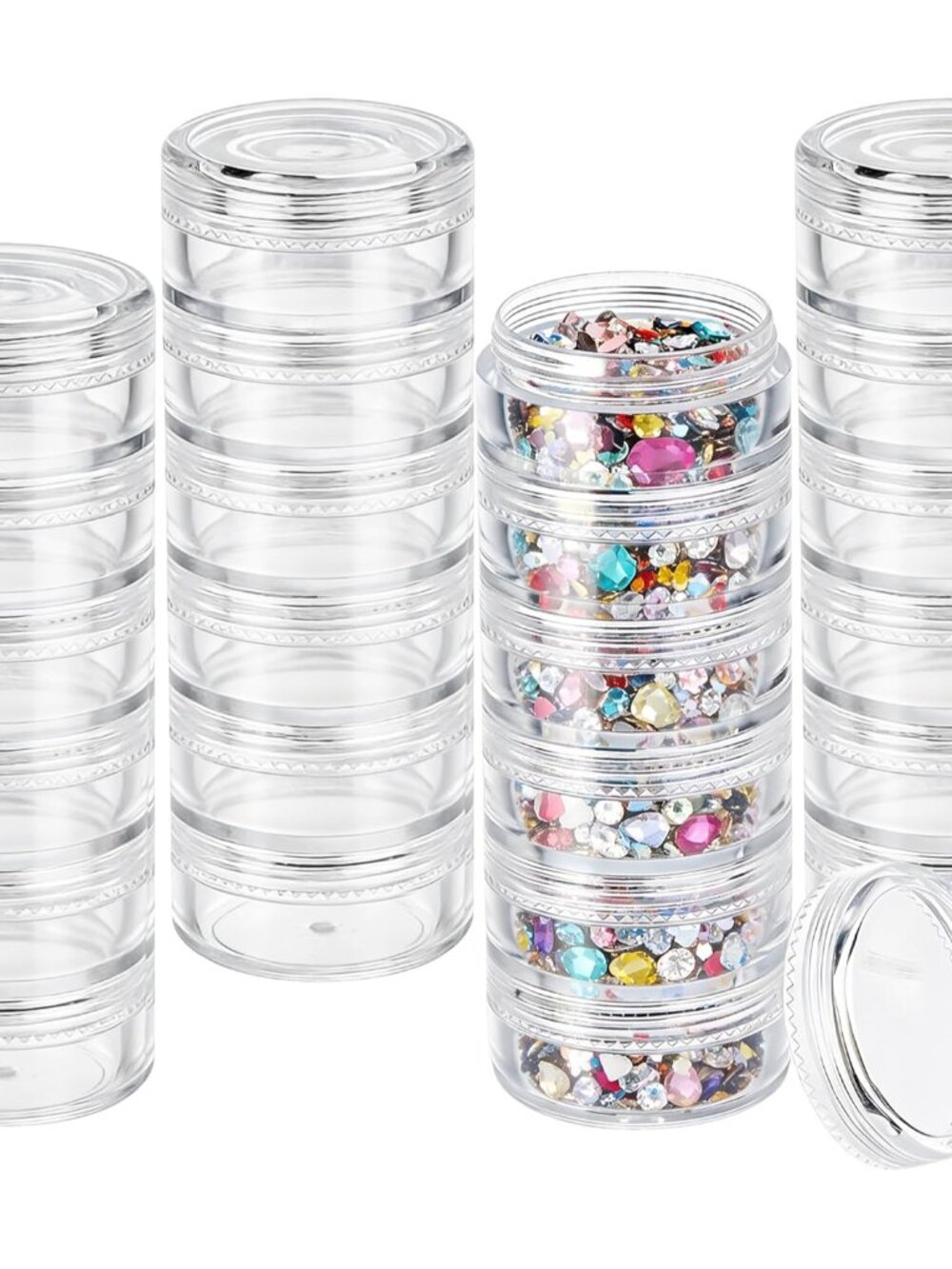 4 Sets 6 Layer Stackable Plastic Containers, 10G/10ML Clear Cosmetic Storage Box